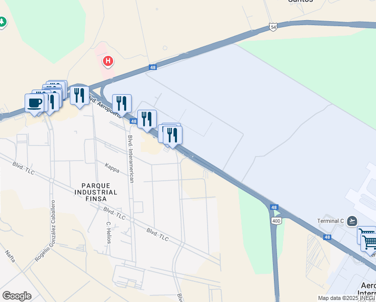 map of restaurants, bars, coffee shops, grocery stores, and more near 80 Boulevard Aeropuerto in Monterrey