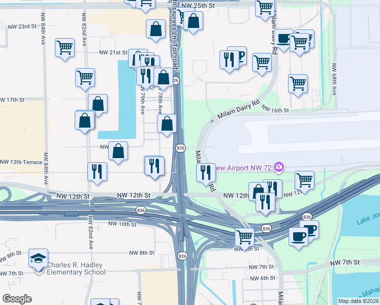 map of restaurants, bars, coffee shops, grocery stores, and more near 7570 Northwest 14th Street in Miami