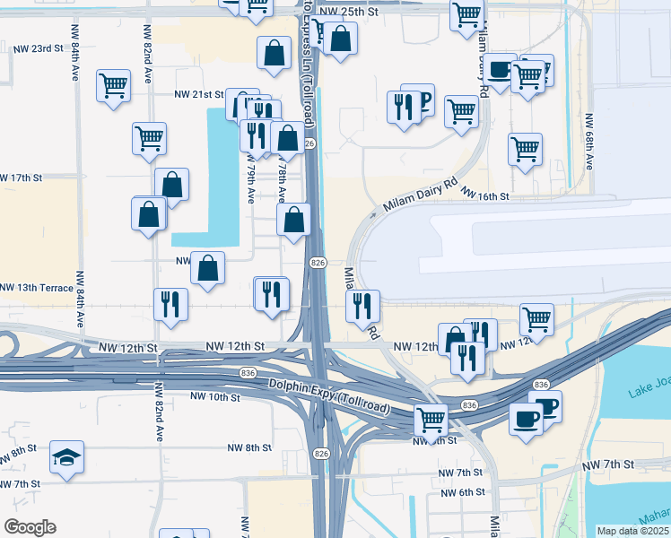 map of restaurants, bars, coffee shops, grocery stores, and more near 7570 Northwest 14th Street in Miami