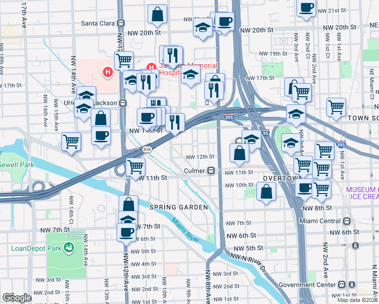 map of restaurants, bars, coffee shops, grocery stores, and more near 1248 Northwest 8th Court in Miami