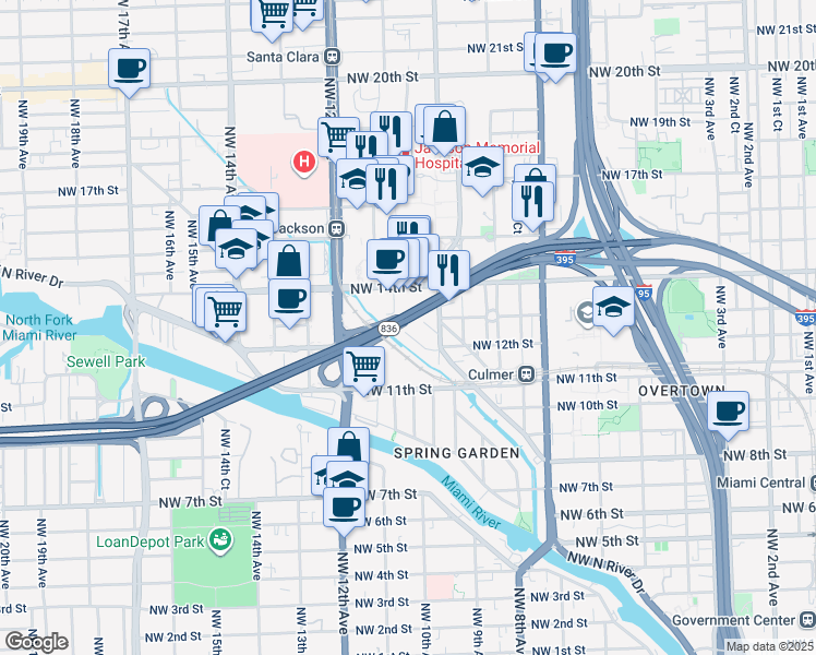 map of restaurants, bars, coffee shops, grocery stores, and more near 1081 Spring Garden Road in Miami
