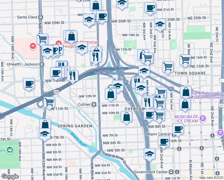 map of restaurants, bars, coffee shops, grocery stores, and more near 1200 Northwest 6th Avenue in Miami