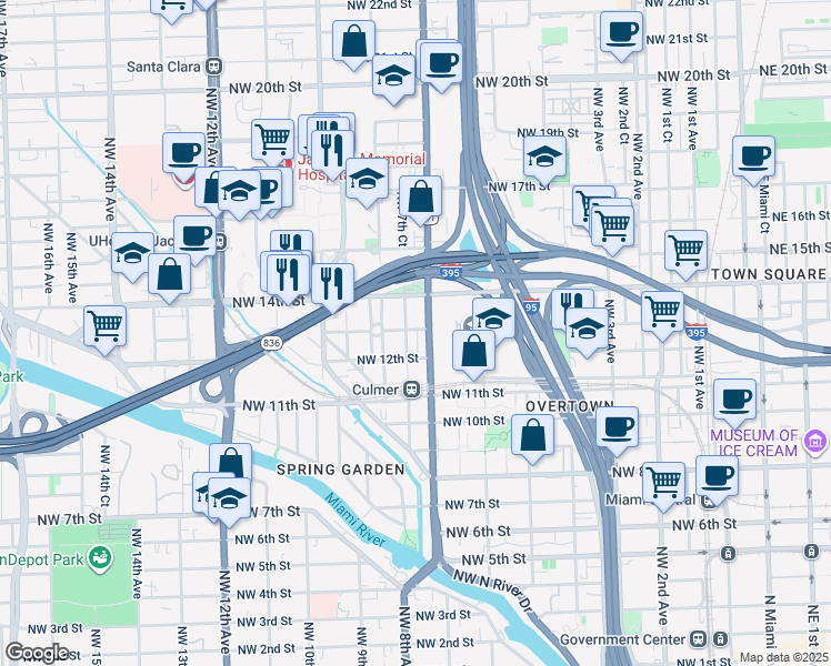 map of restaurants, bars, coffee shops, grocery stores, and more near 732 Northwest 13th Street in Miami