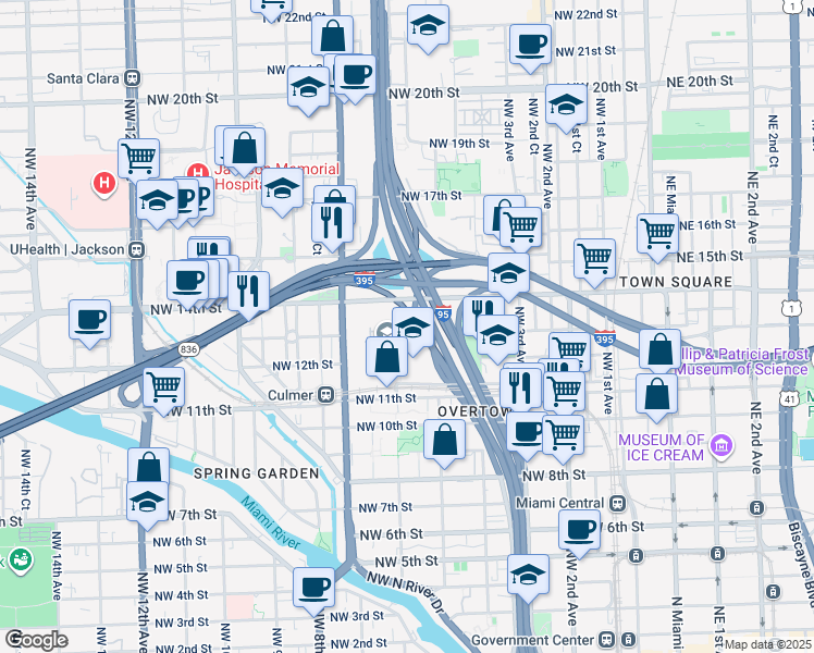 map of restaurants, bars, coffee shops, grocery stores, and more near 1200 Northwest 6th Avenue in Miami