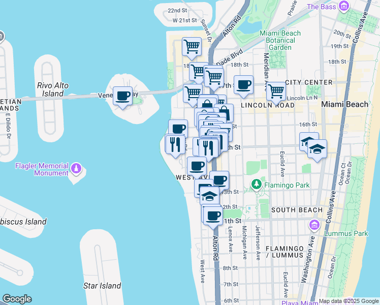 map of restaurants, bars, coffee shops, grocery stores, and more near 1426 Bay Road in Miami Beach