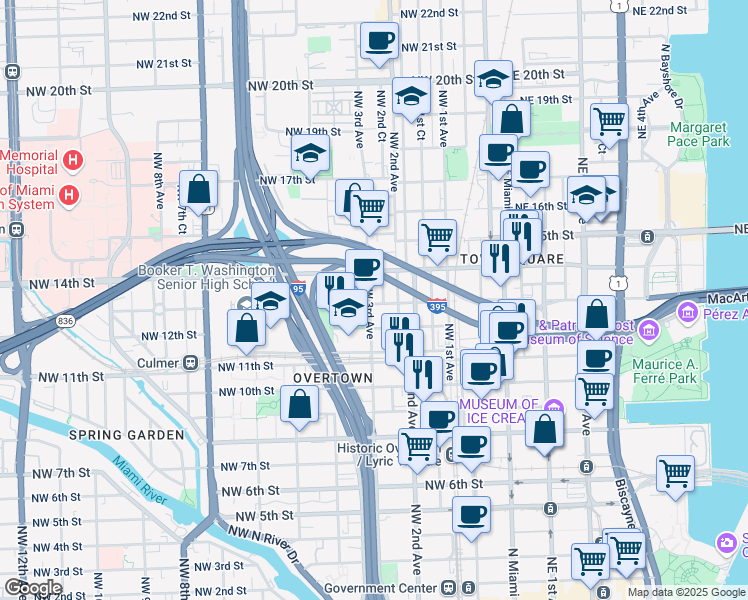 map of restaurants, bars, coffee shops, grocery stores, and more near 220 Northwest 13th Street in Miami