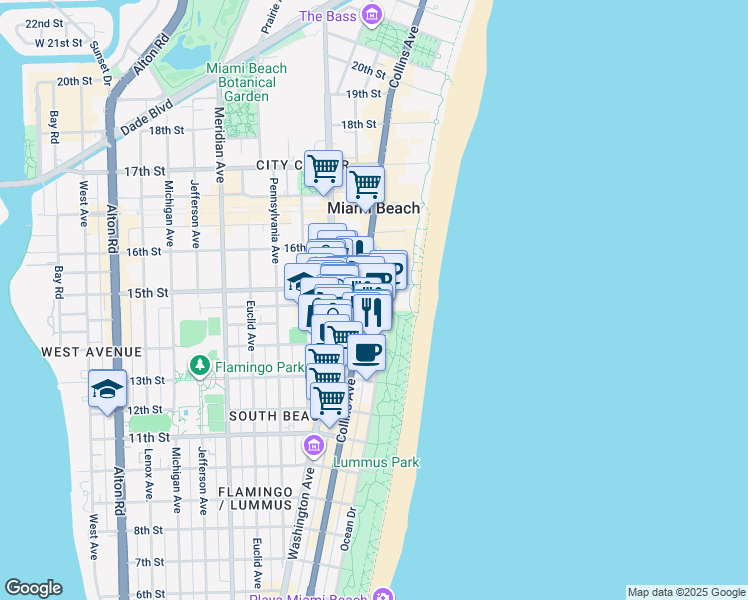 map of restaurants, bars, coffee shops, grocery stores, and more near in Miami Beach