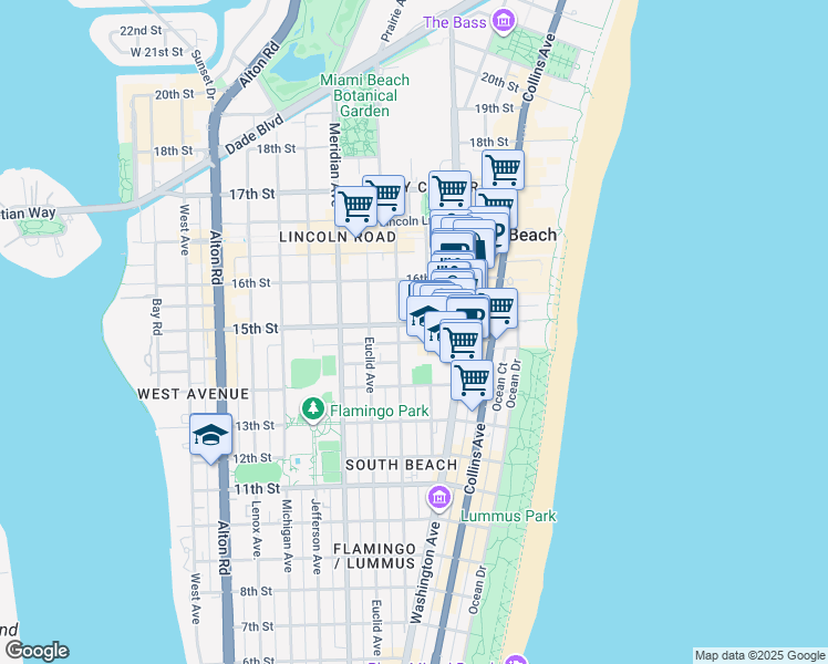 map of restaurants, bars, coffee shops, grocery stores, and more near 1531 Drexel Avenue in Miami Beach