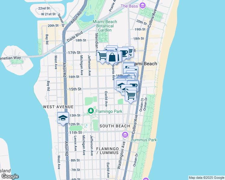map of restaurants, bars, coffee shops, grocery stores, and more near 1526 Pennsylvania Avenue in Miami Beach