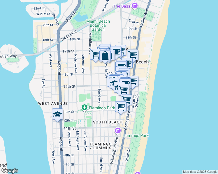 map of restaurants, bars, coffee shops, grocery stores, and more near 1526 Pennsylvania Avenue in Miami Beach