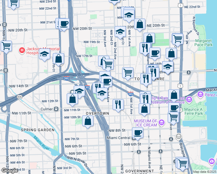 map of restaurants, bars, coffee shops, grocery stores, and more near 315 Northwest 14th Street in Homestead