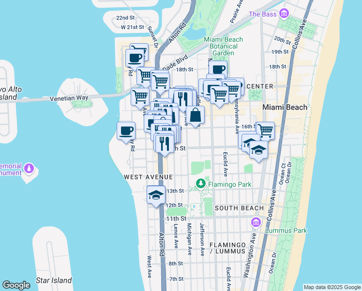 map of restaurants, bars, coffee shops, grocery stores, and more near 1035 15th Street in Miami Beach