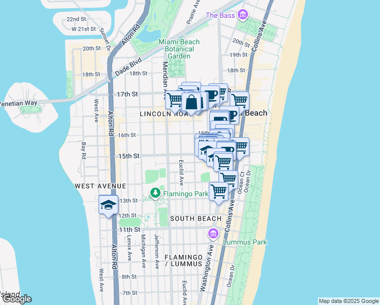 map of restaurants, bars, coffee shops, grocery stores, and more near 1526 Pennsylvania Avenue in Miami Beach