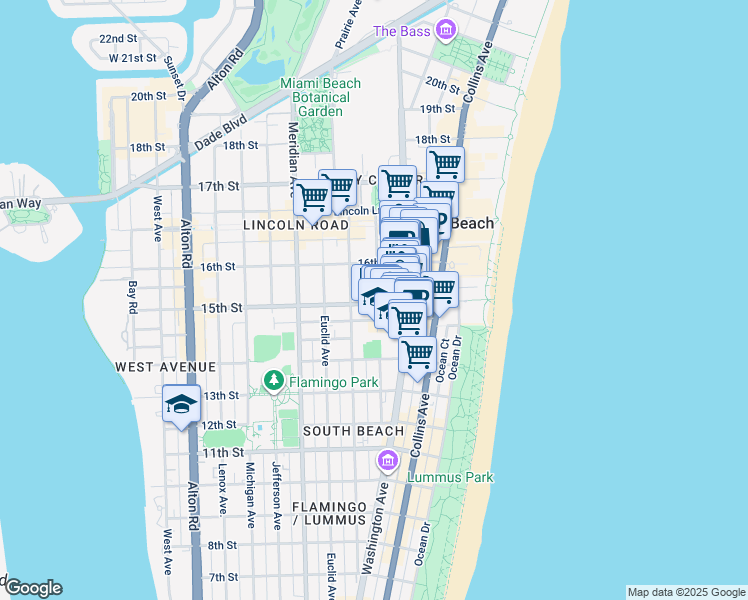 map of restaurants, bars, coffee shops, grocery stores, and more near 1531 Drexel Avenue in Miami Beach