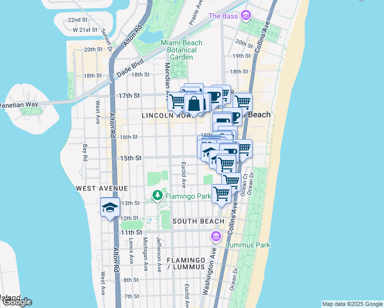map of restaurants, bars, coffee shops, grocery stores, and more near 1526 Pennsylvania Avenue in Miami Beach