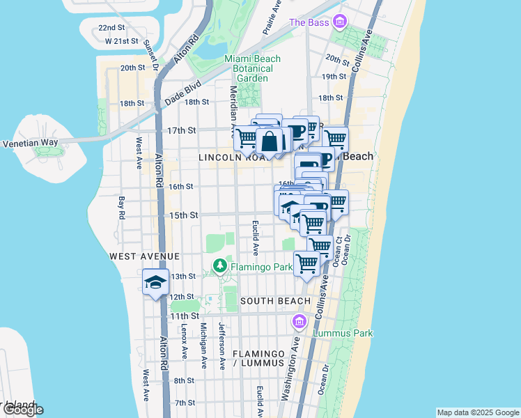 map of restaurants, bars, coffee shops, grocery stores, and more near 1526 Pennsylvania Avenue in Miami Beach