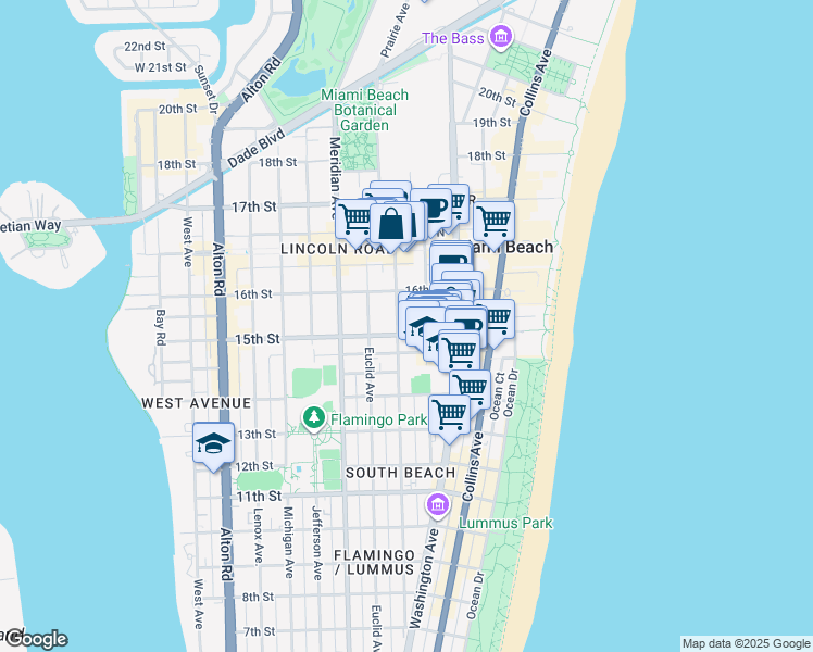 map of restaurants, bars, coffee shops, grocery stores, and more near 1526 Pennsylvania Avenue in Miami Beach