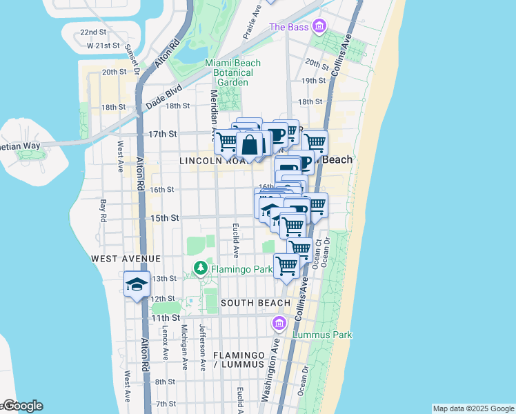 map of restaurants, bars, coffee shops, grocery stores, and more near 1526 Pennsylvania Avenue in Miami Beach