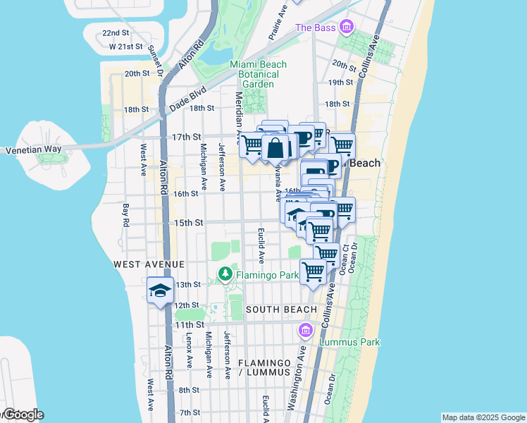 map of restaurants, bars, coffee shops, grocery stores, and more near 1526 Pennsylvania Avenue in Miami Beach