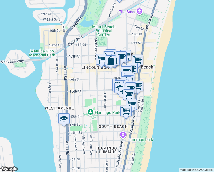 map of restaurants, bars, coffee shops, grocery stores, and more near 1526 Pennsylvania Avenue in Miami Beach