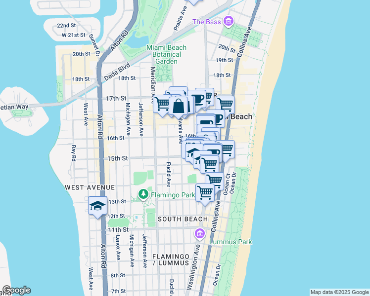 map of restaurants, bars, coffee shops, grocery stores, and more near 1525 Pennsylvania Avenue in Miami Beach