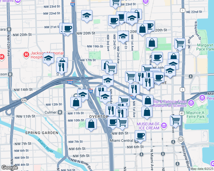 map of restaurants, bars, coffee shops, grocery stores, and more near 315 Northwest 14th Street in Homestead