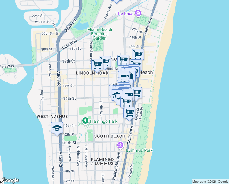 map of restaurants, bars, coffee shops, grocery stores, and more near 1531 Drexel Avenue in Miami Beach