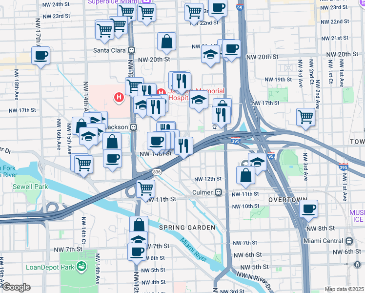 map of restaurants, bars, coffee shops, grocery stores, and more near in Miami