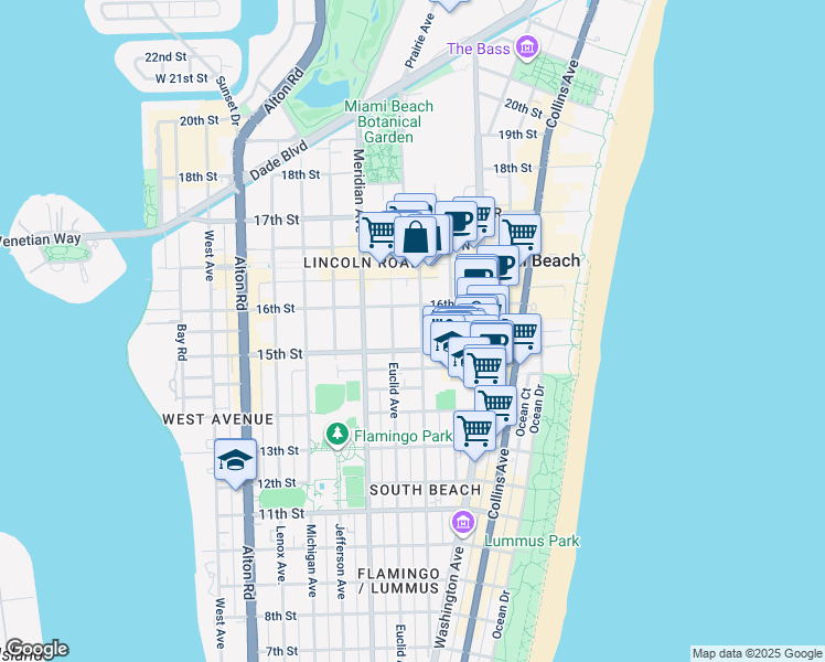 map of restaurants, bars, coffee shops, grocery stores, and more near 1526 Pennsylvania Avenue in Miami Beach