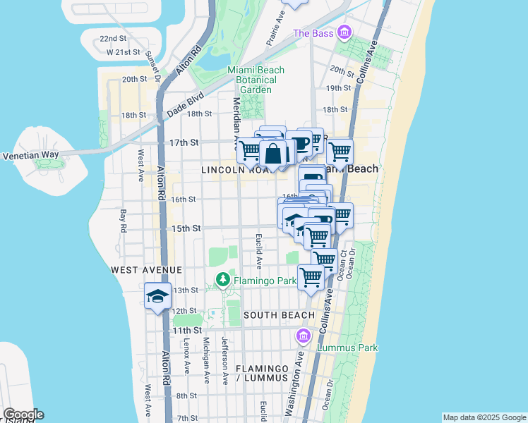 map of restaurants, bars, coffee shops, grocery stores, and more near 1526 Pennsylvania Avenue in Miami Beach