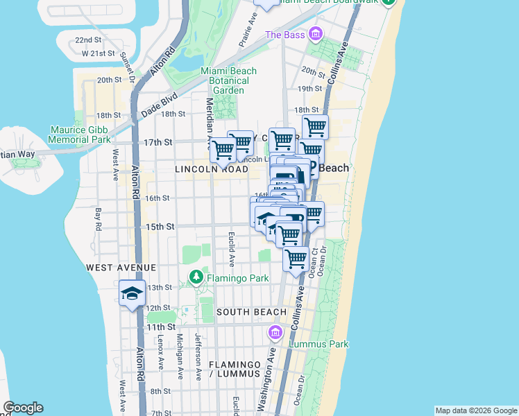 map of restaurants, bars, coffee shops, grocery stores, and more near 1531 Drexel Avenue in Miami Beach