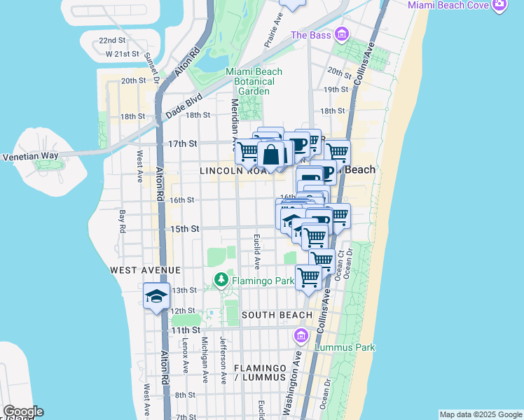 map of restaurants, bars, coffee shops, grocery stores, and more near 1526 Pennsylvania Avenue in Miami Beach