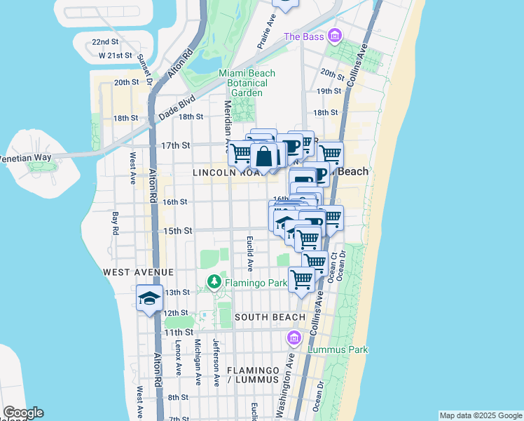 map of restaurants, bars, coffee shops, grocery stores, and more near 1526 Pennsylvania Avenue in Miami Beach