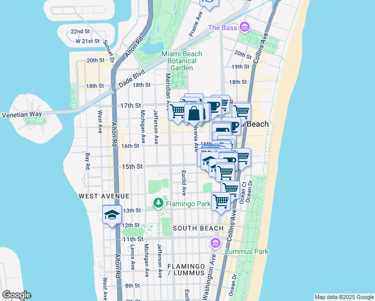 map of restaurants, bars, coffee shops, grocery stores, and more near 1526 Pennsylvania Avenue in Miami Beach