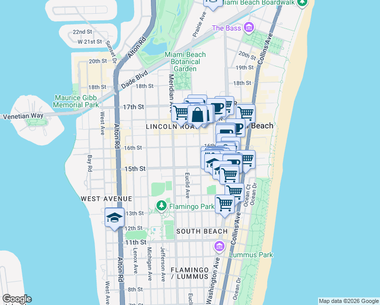 map of restaurants, bars, coffee shops, grocery stores, and more near 1526 Pennsylvania Avenue in Miami Beach