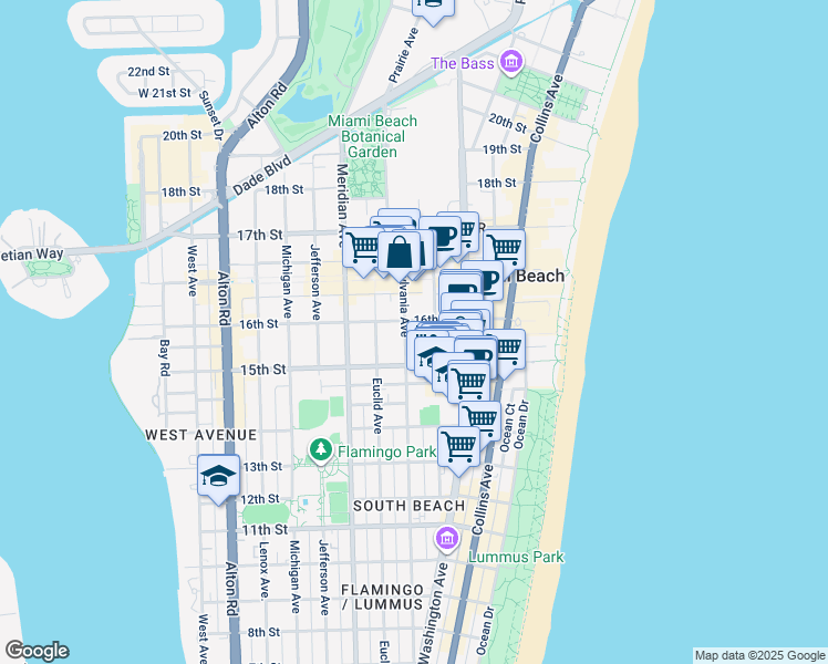 map of restaurants, bars, coffee shops, grocery stores, and more near 1526 Pennsylvania Avenue in Miami Beach