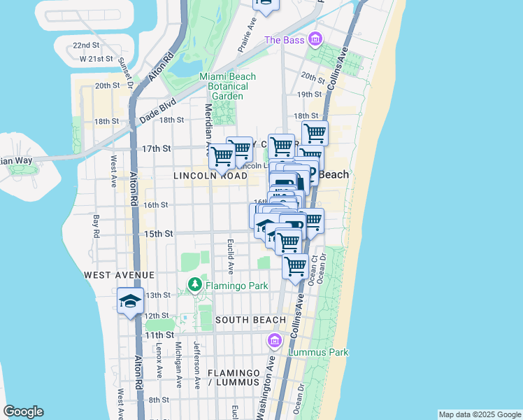 map of restaurants, bars, coffee shops, grocery stores, and more near 1531 Drexel Avenue in Miami Beach
