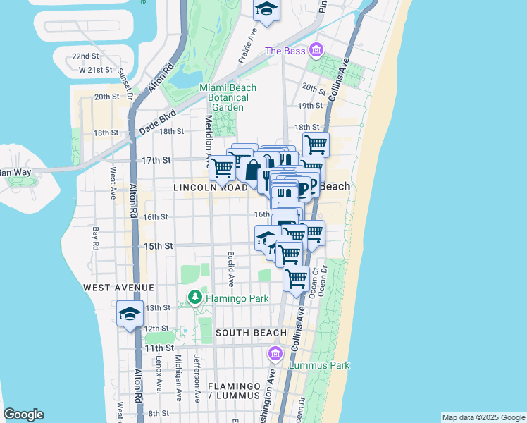 map of restaurants, bars, coffee shops, grocery stores, and more near 511 16th Street in Miami Beach