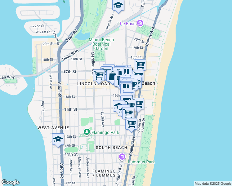 map of restaurants, bars, coffee shops, grocery stores, and more near 1608 Drexel Avenue in Miami Beach
