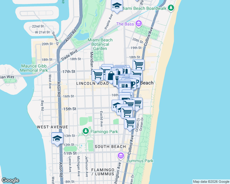 map of restaurants, bars, coffee shops, grocery stores, and more near 1608 Drexel Avenue in Miami Beach