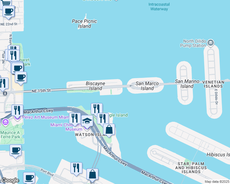 map of restaurants, bars, coffee shops, grocery stores, and more near 1194 Venetian Way in Miami Beach