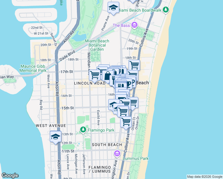 map of restaurants, bars, coffee shops, grocery stores, and more near 1608 Drexel Avenue in Miami Beach