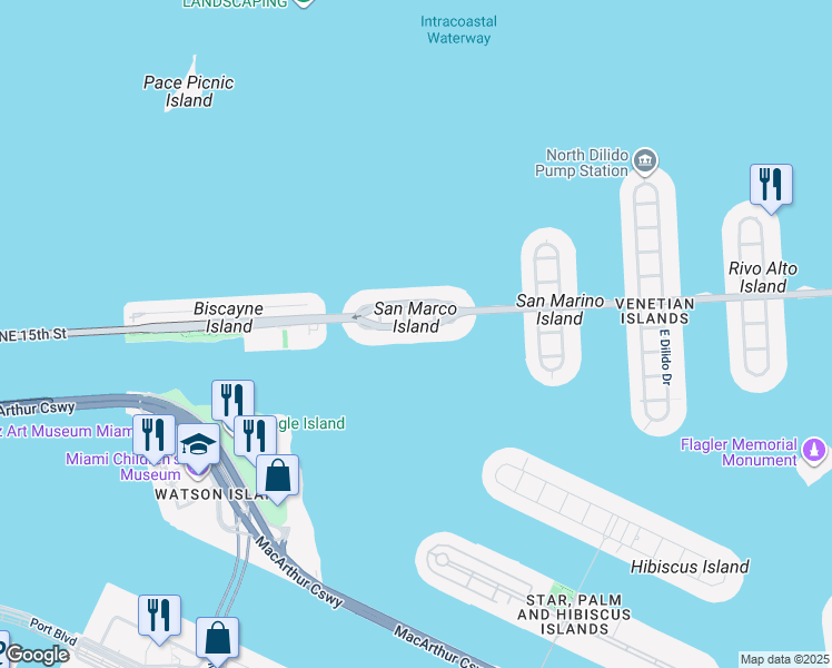 map of restaurants, bars, coffee shops, grocery stores, and more near 1374b South Venetian Way in Miami Beach