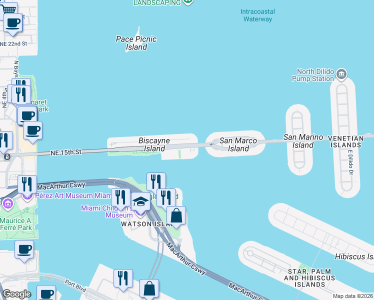 map of restaurants, bars, coffee shops, grocery stores, and more near 1194 Venetian Way in Miami Beach