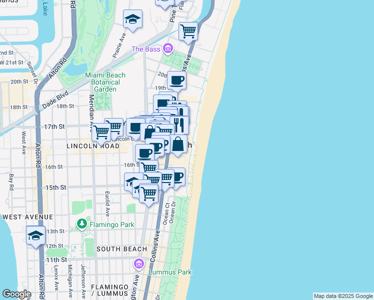 map of restaurants, bars, coffee shops, grocery stores, and more near 41 Lincoln Road in Miami Beach