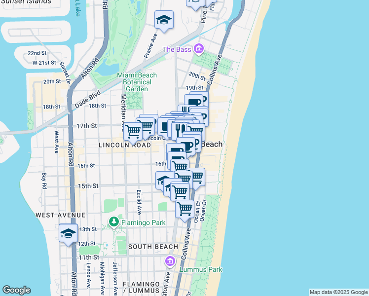 map of restaurants, bars, coffee shops, grocery stores, and more near in Miami Beach