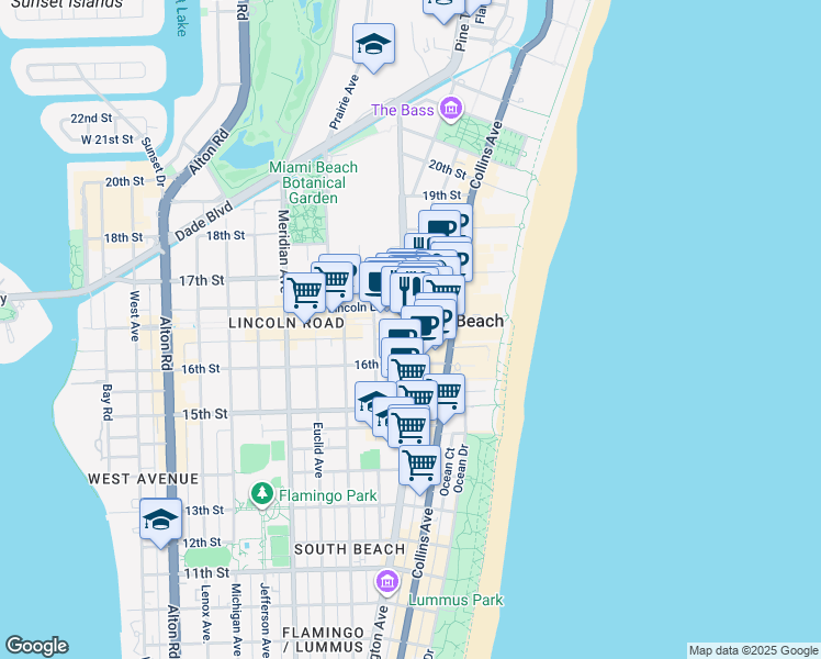 map of restaurants, bars, coffee shops, grocery stores, and more near in Miami Beach