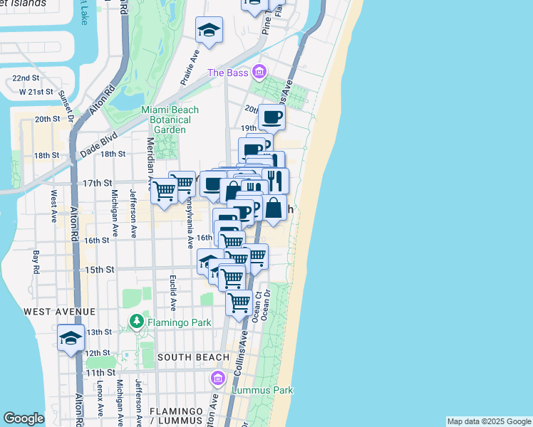 map of restaurants, bars, coffee shops, grocery stores, and more near in Miami Beach