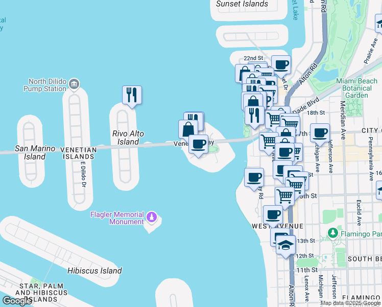 map of restaurants, bars, coffee shops, grocery stores, and more near in Miami Beach