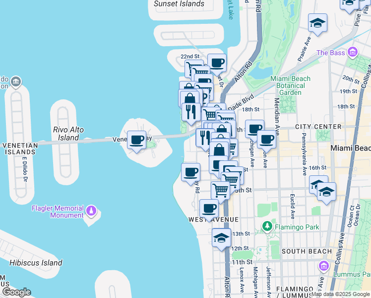map of restaurants, bars, coffee shops, grocery stores, and more near 1662 Lincoln Court in Miami Beach